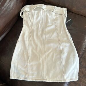 Do it Right Denim Mini Dress-White Fox
